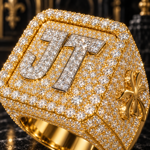 Custom Round Cut VVS Moissanite JT <b>Initial</b> <b>Ring</b> GRA Certified 14K Gold Iced Out Square Hip Hop <b>Ring</b> Statement Jewelry for Men - Product Image 2