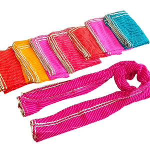 Leheriya Dupatta con borde de Gota Patti Tie Dye Color sólido Dupatta bufanda nupcial pesado Haldi Mehandi regalo de recuerdo de boda - Product Image 1
