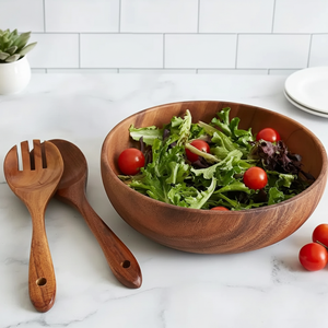 Natural Solid Wood Large Contemporary Handmade Durable Eco-Friendly Serving <b>Bowl</b> for Soup <b>Curry</b> Salad Fruits Party Dining - Product Image 3