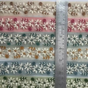 Lujo Tradicional 9 Mtr. Red de mariposa de encaje indio, flores 3D románticas simples, patrón bordado colorido, secuencia, bolsas elegantes - Product Image 2