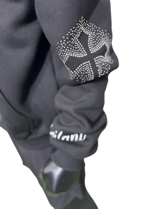 ชุดวอร์มผ้าฟลีซคอตตอนเทคนิคพิเศษ ย้อมสีดำแบบวินเทจ ผลิตในปากีสถาน แบบ OEM ซิปเต็มตัว ไซส์พลัส ปักลายเพชร สำหรับฤดูหนาว - Product Image 5