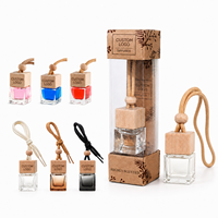 Diffuseur de parfum pour voiture en bois miniature avec logo laser personnalisé, rechargeable, flacon en verre suspendu, 8 ml, huile parfumée pour voiture, rafraîchisseur d'air pour voiture