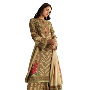 Beige Crush Tissue Floral Printed Kurta con Palazzo Venta al por mayor Mujeres Ropa étnica OEM Proveedor de fábrica Traje de Festival personalizado - Product Image 3