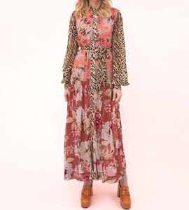 เดรสยาวทรงเอพิมพ์ลายวินเทจสุดเก๋ ลายพิมพ์สัตว์ผสมผสาน โดดเด่นสะดุดตา กระดุมผ่าหน้า แขนเสื้อแบบเสื้อเชิ้ต ความยาวระดับพื้น มีกระเป๋า - Product Image 3