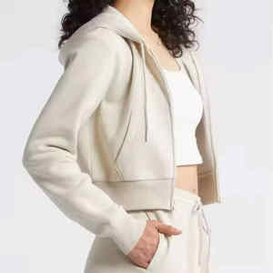 เสื้อฮู้ดซิปเต็มตัวสำหรับผู้หญิงเสื้อขนแกะเนื้อนุ่มโอเวอร์ไซส์ระบายอากาศได้ดีโลโก้ออกแบบได้ตามต้องการสำหรับฤดูหนาว - Product Image 3