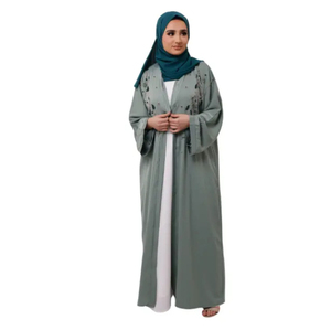 Abayas en mousseline de soie à franges de couleur personnalisée pour femmes musulmanes, robes de soirée Dubaï, robes islamiques modestes, respirantes, style A, formelles, simples, élégantes - Product Image 1
