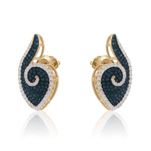 JEWELSPAARK Best Quality 1.53 Ct Round Cut White <b>Blue</b> Natural Diamond Women's <b>Stud</b> <b>Earrings</b> Trendy Style Yellow Gold Plated - Product Image 3