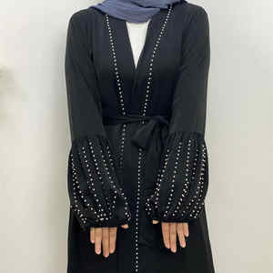 Robes Abayas perlées de couleur unie personnalisées pour femmes vêtements traditionnels musulmans élégant modeste mode pour la prière du Ramadan Eid - Product Image 3