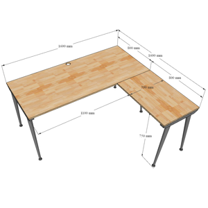 Bureau de direction en forme de L, design minimaliste de luxe, en bois de caoutchouc, pieds en fer CONE, assemblage requis - HBCO017, mobilier de bureau - Product Image 6