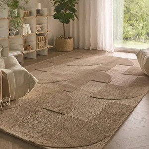 Tapis en laine beige touffeté à la main tapis géométrique haut bas tapis moderne fait main prix de gros - Product Image 4