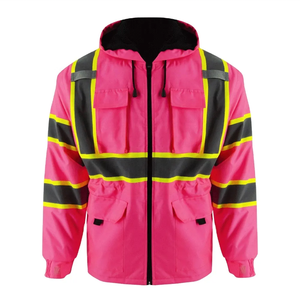 Veste de travail d'hiver de haute qualité en polyester, bomber réfléchissant de sécurité, vêtements de travail, capuche dissimulée, rembourrée, imperméable - Product Image 3