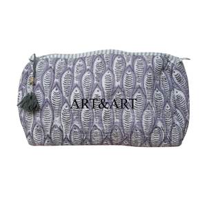 Ensemble de 3 pochettes zippées en coton matelassé cousues à la main, fabriquées traditionnellement avec logo personnalisé, sac de maquillage écologique - Product Image 5