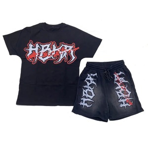 Ensemble de vêtements de sport pour homme, grande taille, hiver et été, séchage rapide, short de sport fin et haut à manches courtes, respirant, imprimé uni - Product Image 2