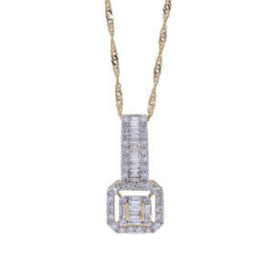 Colgante de Diamantes Naturales con Corte Baguette Redondo, Chapado en Rodio de Lujo, Color Oro Rosa, Barra Vertical, Halo Cuadrado, Dijes de Diamantes - Product Image 1