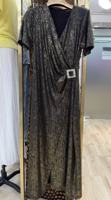 Robe longue en maille métallisée pour femme, col en V, manches courtes, froncée, avec boucle, robe de soirée OEM ODM