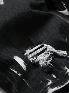 2025 Custom Stylish 100% Cotton <b>Printed</b> Men's Summer Jorts Paisley Patterned Hip Hop Premium Distressed Washed Denim Shorts - Product Image 4