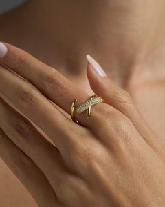 Anillo de Cóctel de Plata de Ley 925 con Circonita Blanca Natural y Baño de Oro Vermeil, Anillo Abierto con Engaste de Puntas, Joyería Fina para Mujer, Gran Venta - Product Image 4