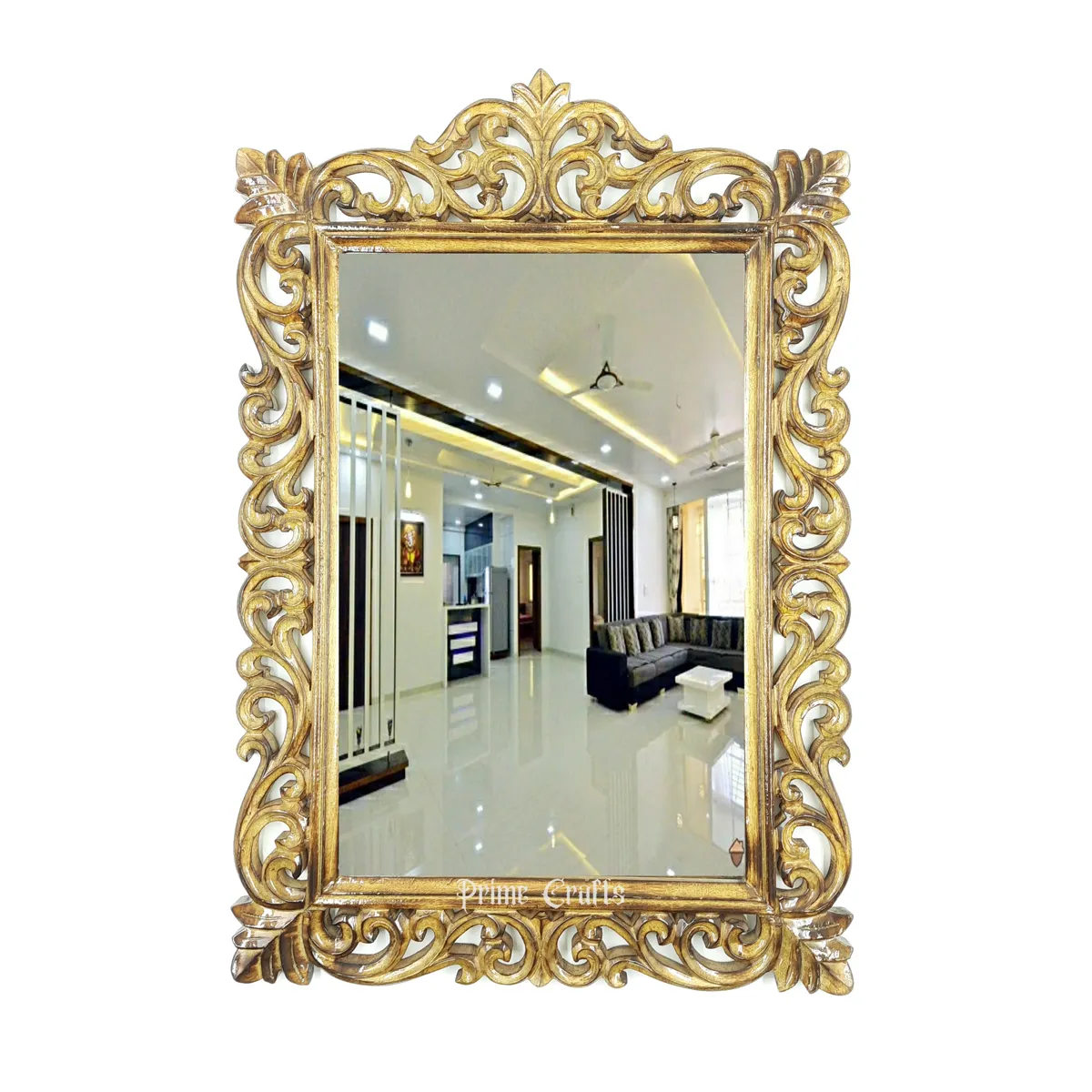 Cermin kayu kerajinan tangan mewah cermin pedesaan Kayu ukir warna alami dengan AC-5440 cermin oleh kreasi iaans.