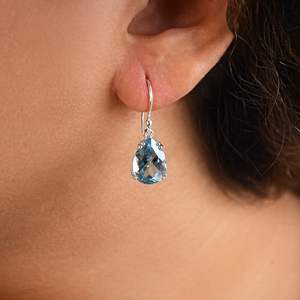 Pendientes colgantes de Topacio Azul quilates piedras preciosas naturales llamativos pendientes de plata esterlina regalo de piedra natal de Diciembre fiesta de boda Unisex - Product Image 3