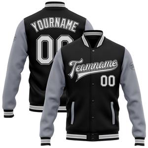 Veste bomber décontractée d'hiver en gros directement de l'industrie, personnalisée, noir, blanc-gris, entièrement à boutons-pression, style varsity, deux tons - Product Image 1