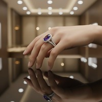 Bague de fiançailles chrétienne artisanale en argent 925 avec améthyste naturelle, pierre de naissance de février, taille ovale, minimaliste, certifiée par un tiers
