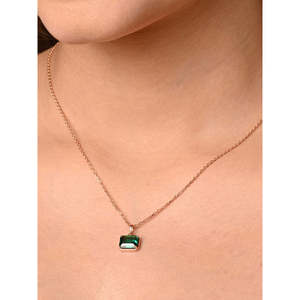 Collar con Colgante Celia de Plata de Ley 925 CLARA, Corte Esmeralda, Patrón Geométrico de Diamantes, Engaste de Bisel, Rodio, Oro de 14K, para Regalo - Product Image 6