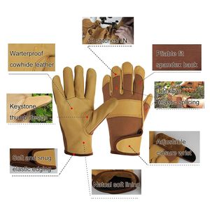 Guantes de Jardinería de Cuero para Hombre y Mujer, Guantes de Trabajo de Seguridad con Destreza, Guantes de Jardín Impermeables, LOGO PERSONALIZADO - Product Image 2