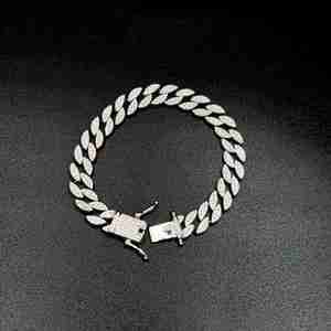 Hip Hop VVS Moissanite 12mm enlace cubano pulsera de oro blanco joyería helada para hombres 925 plata esterlina - Product Image 4