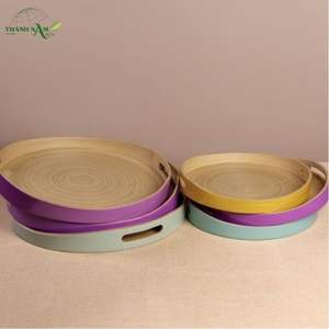 Plateau de service artisanal en bambou tressé, écologique, durable, laqué, personnalisable - Série de couleurs contemporaines - Product Image 4