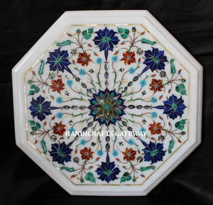 Design attrayant Excellent Top Class Blanc Marbre Bleu Lapis Lazuli Table À Manger Dessus Pour Salon À La Main Incrustation Design Tops - Product Image 1