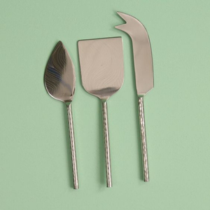 Juego de cuchillos para queso de diseño estándar, hoja de acero inoxidable, mango de bambú, utensilios de cocina, juego de cuchillos para mantequilla, mango martillado, corte de pasteles - Product Image 1