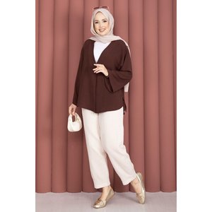 Pantalones Casuales Beige para Mujer con Cintura Elástica y Bolsillos, Pantalones de Muselina Transpirables con Técnica Arrugada - Product Image 1