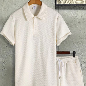 Conjunto de Polo y pantalones cortos de verano para hombre, dos piezas, informal, texturizado, 100% poliéster, secado rápido, estilo callejero - Product Image 1