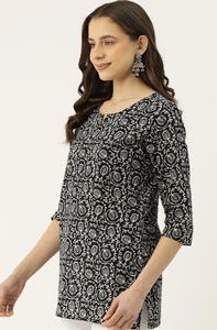 Kurti corto de mujer de diseño elegante Kurti de algodón puro con estampado Floral para ropa informal y tradicional - Product Image 2