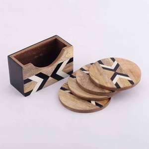 Modern Walnut Wooden Square <b>Coasters</b> <b>Set</b> <b>of</b> <b>6</b> Pcs Superior Quality for Hotel or Home Tea/Coffee <b>Table</b> Top Decor Classic Style - Product Image 3