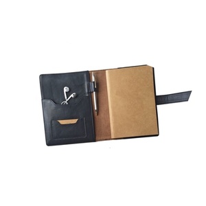 Soporte para cuaderno con logotipo impreso, tamaño A5, funda para diario de cuero genuino, Color negro, venta al por mayor - Product Image 1