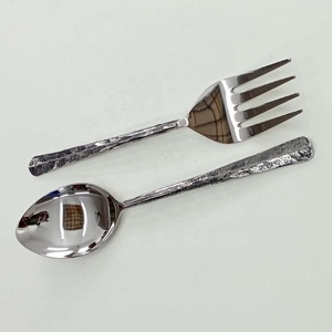 Juego de cucharas y tenedores plateados de acero inoxidable, diseño único, con mango redondo, modernos, para servir ensaladas - Product Image 4