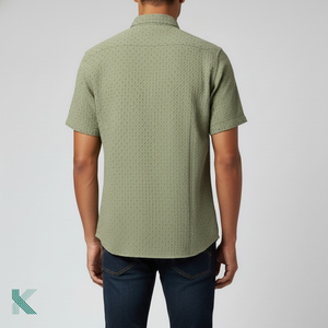 98% Cotton 2% Spandex 160 GSM Breathable Lightweight Spring Solid Casual <b>Seersucker</b> <b>Shirt</b> ODM Supply - Product Image 3