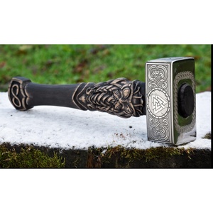 Mortal Blades Marteau de Thor Viking unique fait main en acier à haute teneur en carbone avec manche en bois de hickory gravé, Marteau de toiture, DIY OEM - Product Image 1