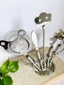 Stainless Steel Bar Tool Set With <b>Stand</b> For Professional Bar Cocktail Mixing And <b>Drink</b> Serving And Home Bars Use From India - Product Image 5