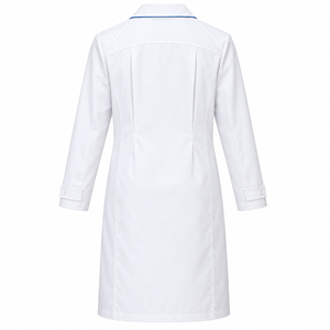 Blouse Médicale Blanche Optique Unisexe avec Passepoil Bleu et Fermeture Éclair – Uniforme de Laboratoire Personnalisable pour le Secteur de la Santé – Vente en Gros – Fournisseur OEM - Product Image 2