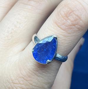 Natural Tanzanite Pear Cut Sterling <b>Silver</b> Handmade Boho <b>Statement</b> <b>Ring</b> with Prong Setting for Women's Wedding & Party - Product Image 3