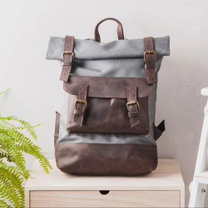 Sac à dos en toile en cuir véritable, randonnée en plein air, voyage, école, travail, unisexe, durable, vintage, multi-poches, spacieux, écologique - Product Image 1