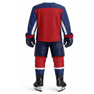 Uniforme de hockey sur glace rouge et bleu marine le plus vendu - Vêtements de sport avec vue avant et arrière, panneau contrasté professionnel, maillot d'équipe - Product Image 2