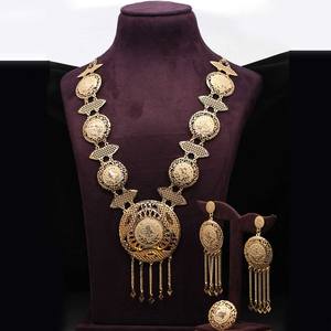 Elegante conjunto de joyería larga de diseño turco, conjunto de collares largos chapados en oro, conjunto de joyería de moda, joyería chapada en oro de latón. - Product Image 1