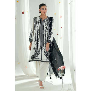 ชุดสูทผ้าลอนปักลาย 3 ชิ้นสำหรับผู้หญิง รุ่น DN-62032 พร้อมผ้าคลุมไหล่ปักลาย ประกอบด้วยเสื้อ กางเกงขายาว และผ้าคลุมไหล่ - Product Image 2