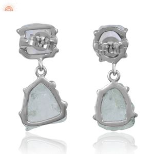 ต่างหูเงินแท้ 925 ประดับพลอยอะความารีนธรรมชาติและมูนสโตนสีรุ้ง สำหรับผู้หญิง - Product Image 2