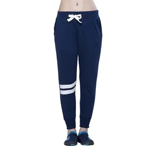 Personalizado de alta calidad Casual algodón Jogger pantalones de chándal pantalones de las mujeres pantalones para las mujeres pantalones azules teñidos rayas blancas redondas