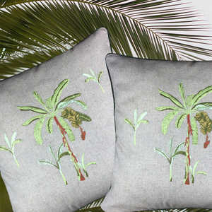 Custom Wholesale Embroidery Banana Tree Natural Linen Square Cushion Cover Functional Pillows & Positioners Removable Washable - Product Image 3