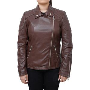 Casual Leather Jacket Supplier Winter Autumn Leather <b>Coat</b> Manufacturer <b>Long</b> Sleeve Zipper Leather Jacket for Women Custom Design - Product Image 1